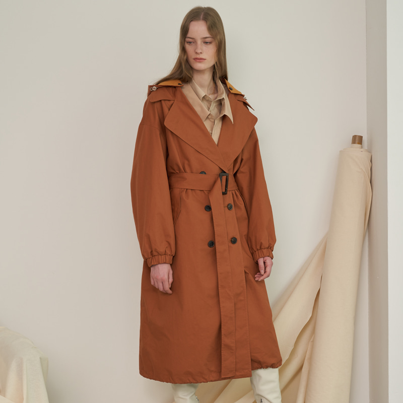 MH11 HOOD TRENCH OVERCOAT_ALMOND BROWN